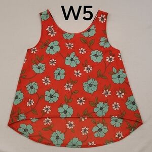 W5 Red Sleeveless Tank Floral Hi-Low Blouse MEDIUM NEW